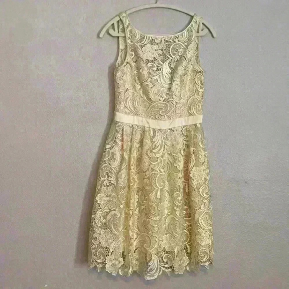 Aidan Mattox Cream Lace Overlay Women’s Fit/Flare Formal/Cocktail Dress Sz 6 - Picture 1 of 4